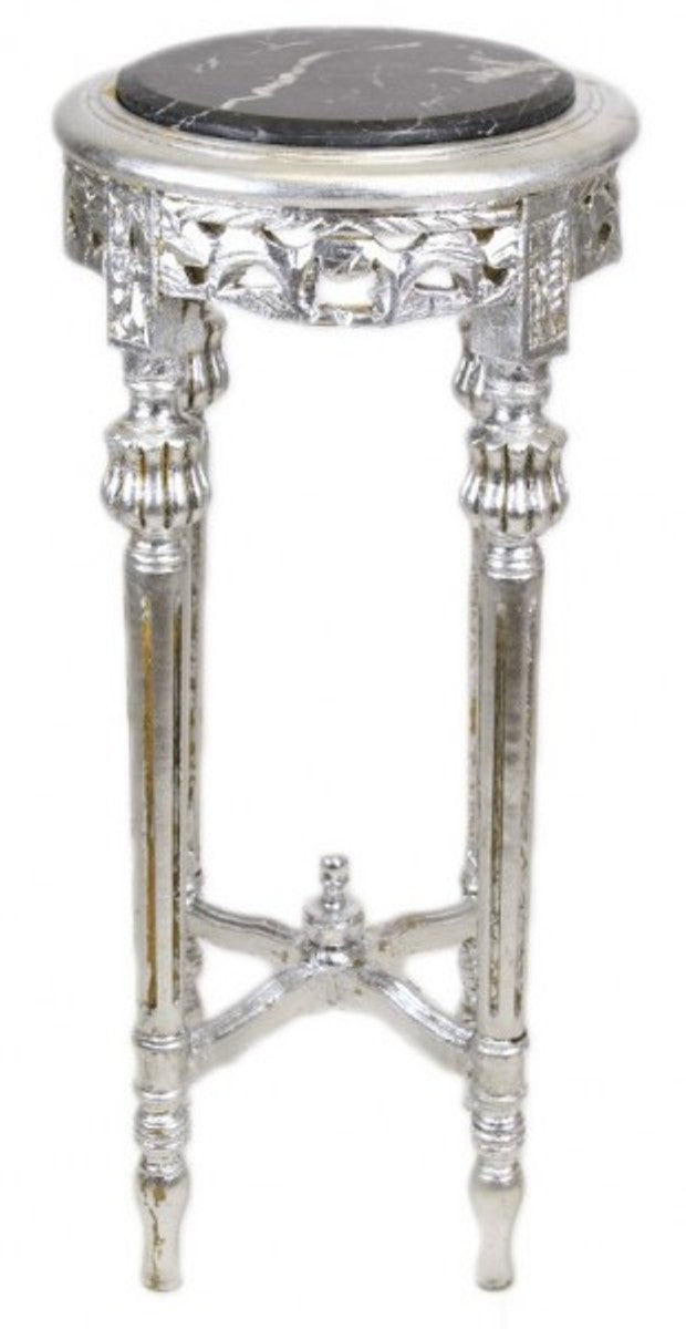 Barock Beistelltisch mit schwarzer Marmorplatte Rund Silber 70 x 35 cm Antik Stil - Telefon Blumen Tisch