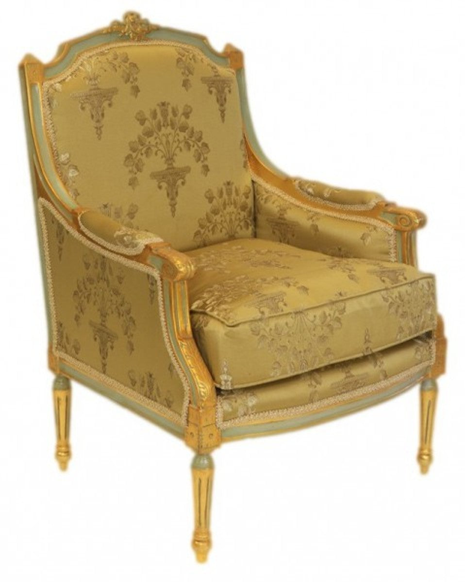 Barock Lounge Thron Sessel Empire Gold Muster - Ohren Sessel - Ohrensessel Tron Stuhl