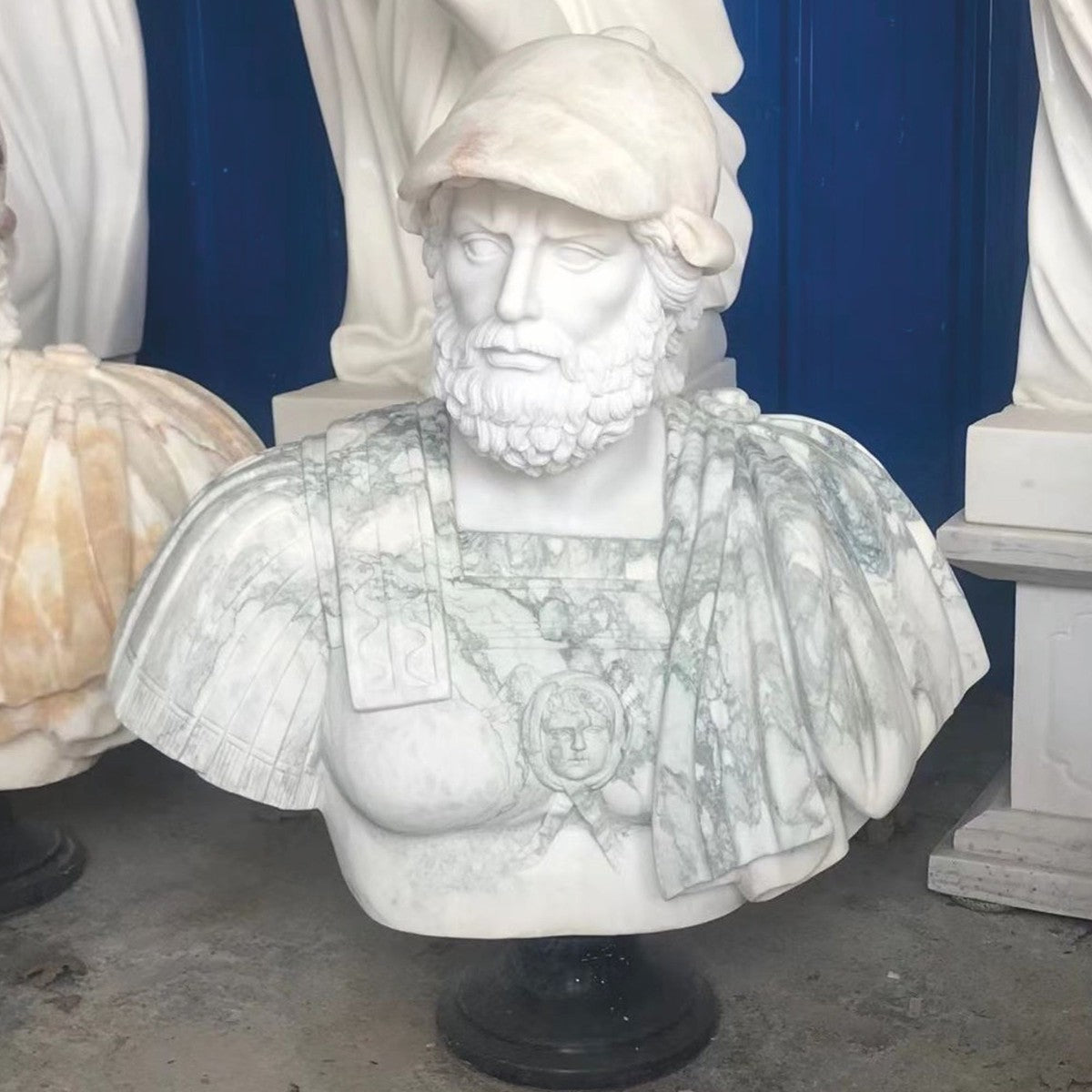 Luxus Antik Stil Marmor Büste Römer Weiß / Grün / Schwarz - Garten Deko