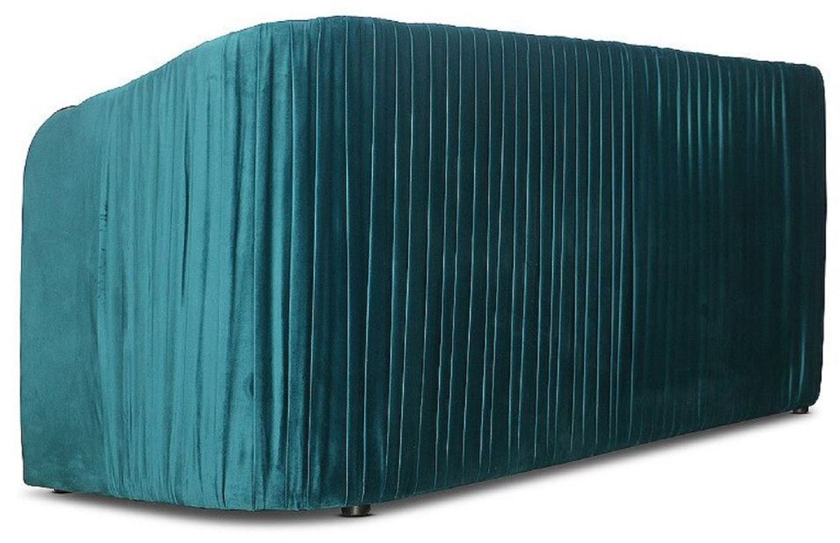 Art Deco Samt Sofa Grünblau / Gold 180 x 78 x H. 80 cm - Wohnzimmer Sofa - Art Deco Wohnzimmer Möbel