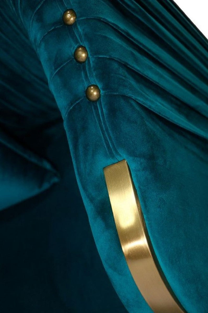 Art Deco Samt Sofa Grünblau / Gold 180 x 78 x H. 80 cm - Wohnzimmer Sofa - Art Deco Wohnzimmer Möbel