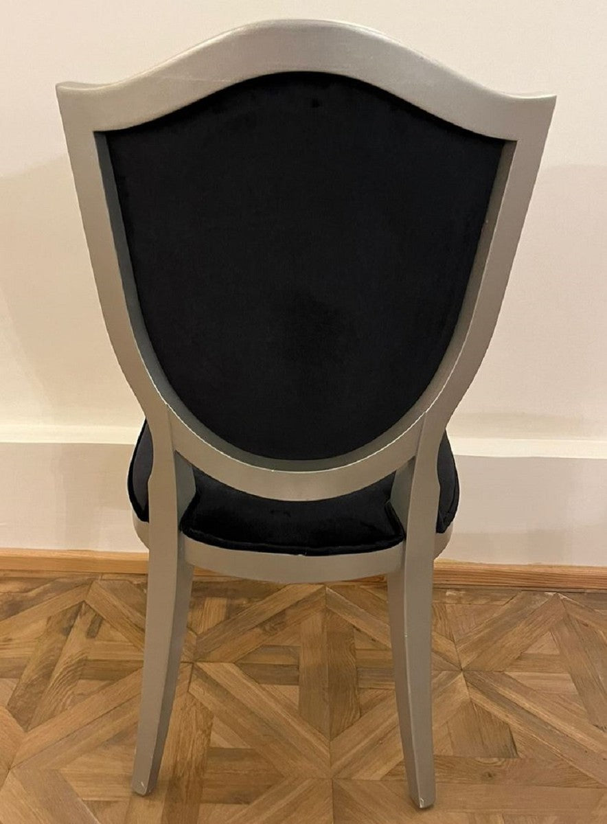 Art Deco Esszimmer Stuhl Schwarz / Silber - Art Deco Esszimmer Möbel