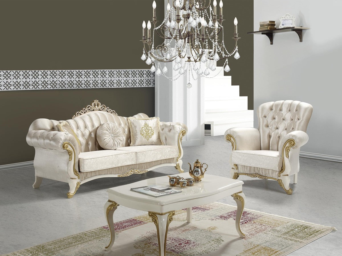Barock Couchtisch Creme / Gold 105 x 74 x H. 50 cm - Rechteckiger Wohnzimmertisch im Barockstil - Barock Möbel