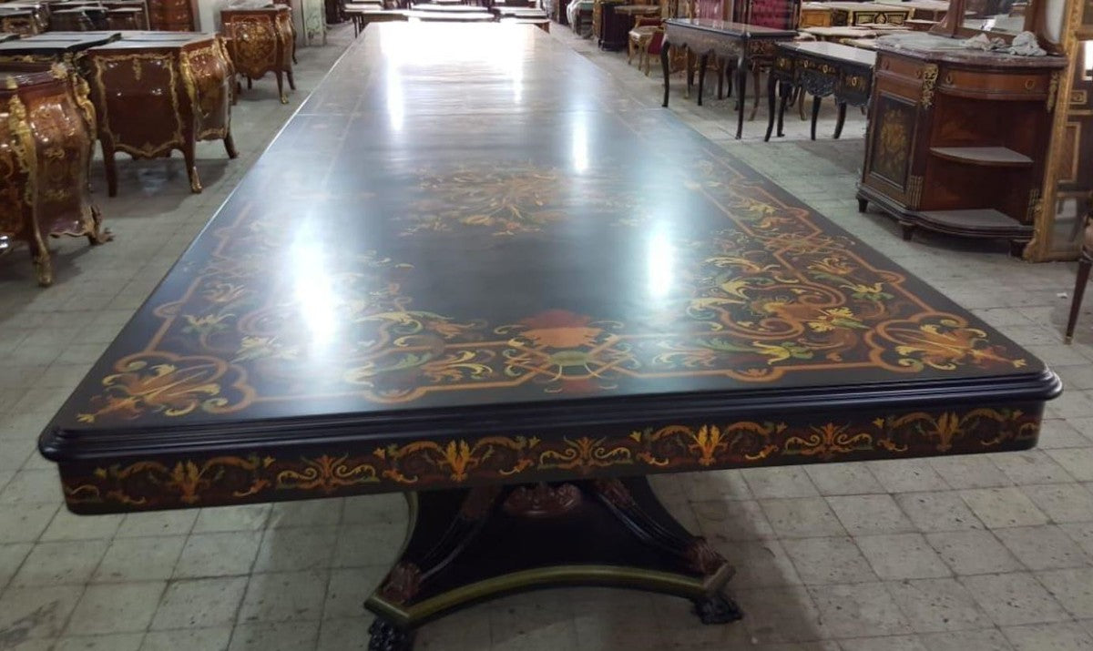 Barock Esstisch Dunkelbraun - Verschiedene Größen - Riesiger prunkvoller Massivholz Esszimmertisch - Hotel Restaurant Schloss Möbel - Barock Esszimmer Möbel