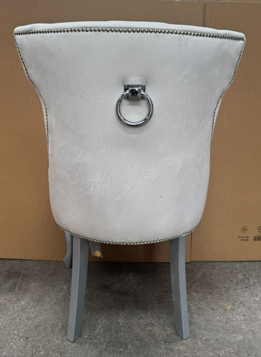 Art Deco Esszimmer Stuhl Weiß / Silber / Grau H. 97 cm - Esszimmer Möbel