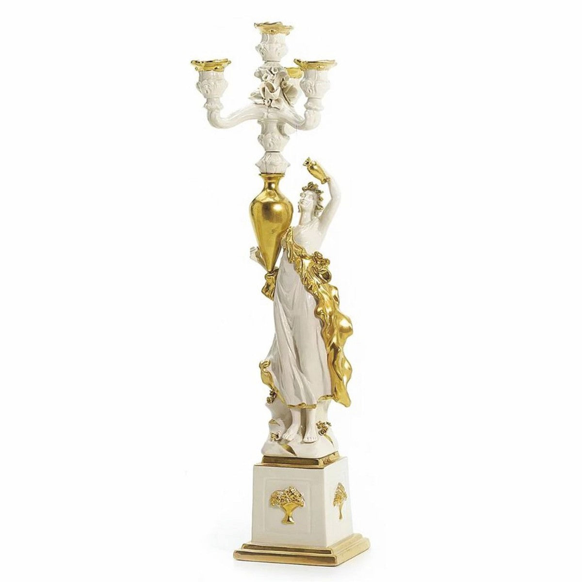 Luxus Barock Porzellan Kerzenhalter Rechte Seite Weiß / Gold H. 68 cm - Made in Italy