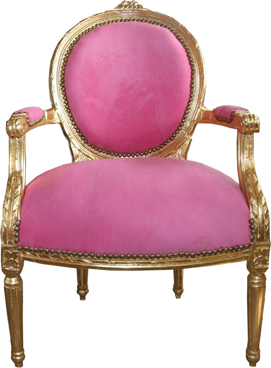 Barock Medaillon Salon Stuhl Rosa / Gold - Möbel Antik Stil