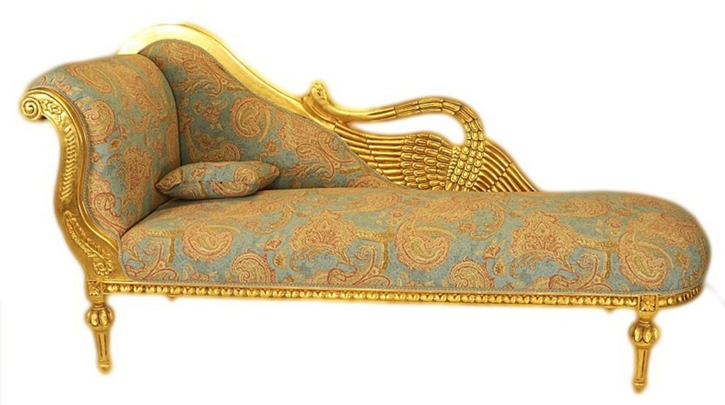 Barock Luxus Chaiselongue Antik Gold-Türkis-Rot Muster / Gold - Golden Wings - Luxus Qualität