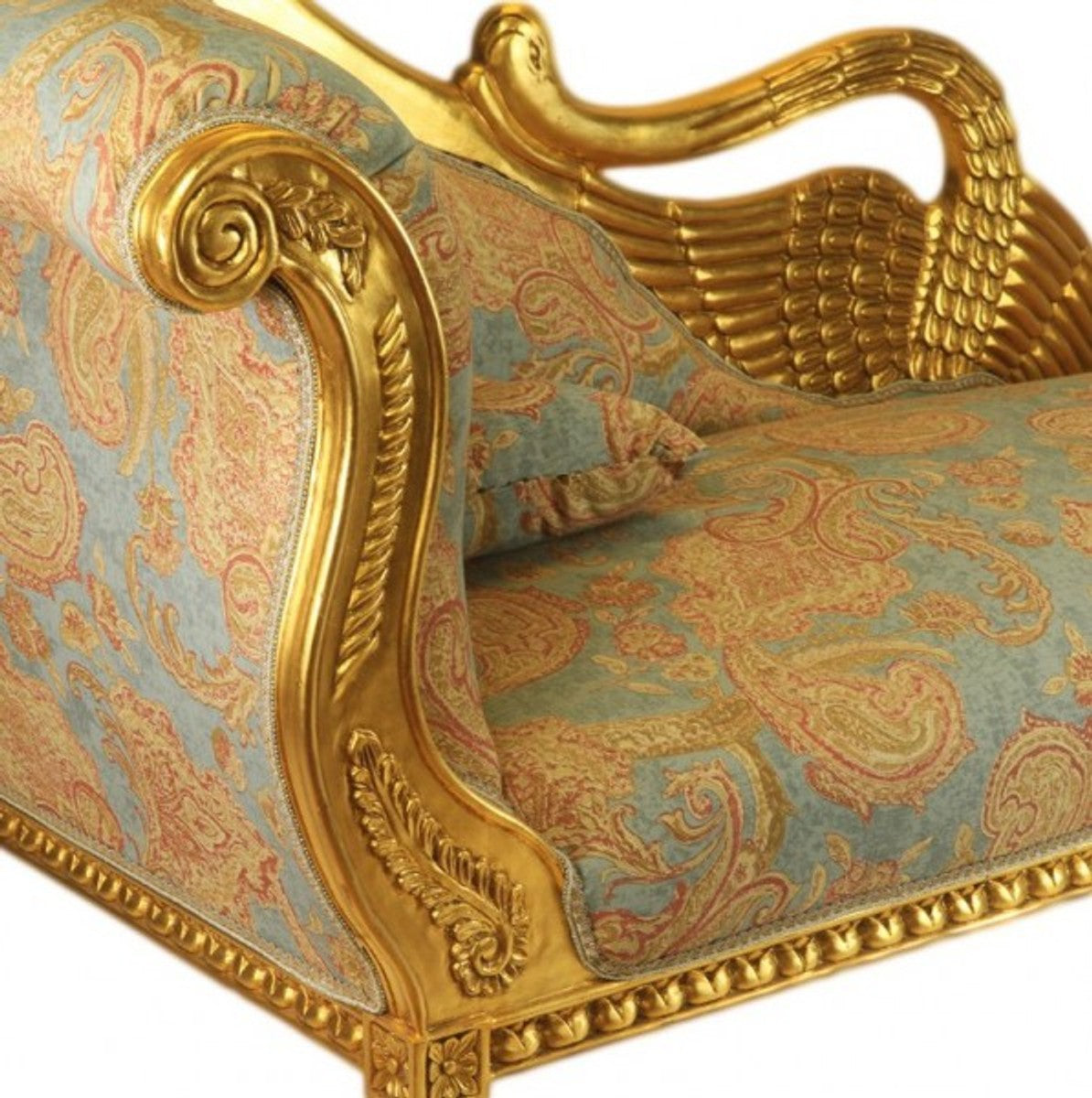Barock Luxus Chaiselongue Antik Gold-Türkis-Rot Muster / Gold - Golden Wings - Luxus Qualität