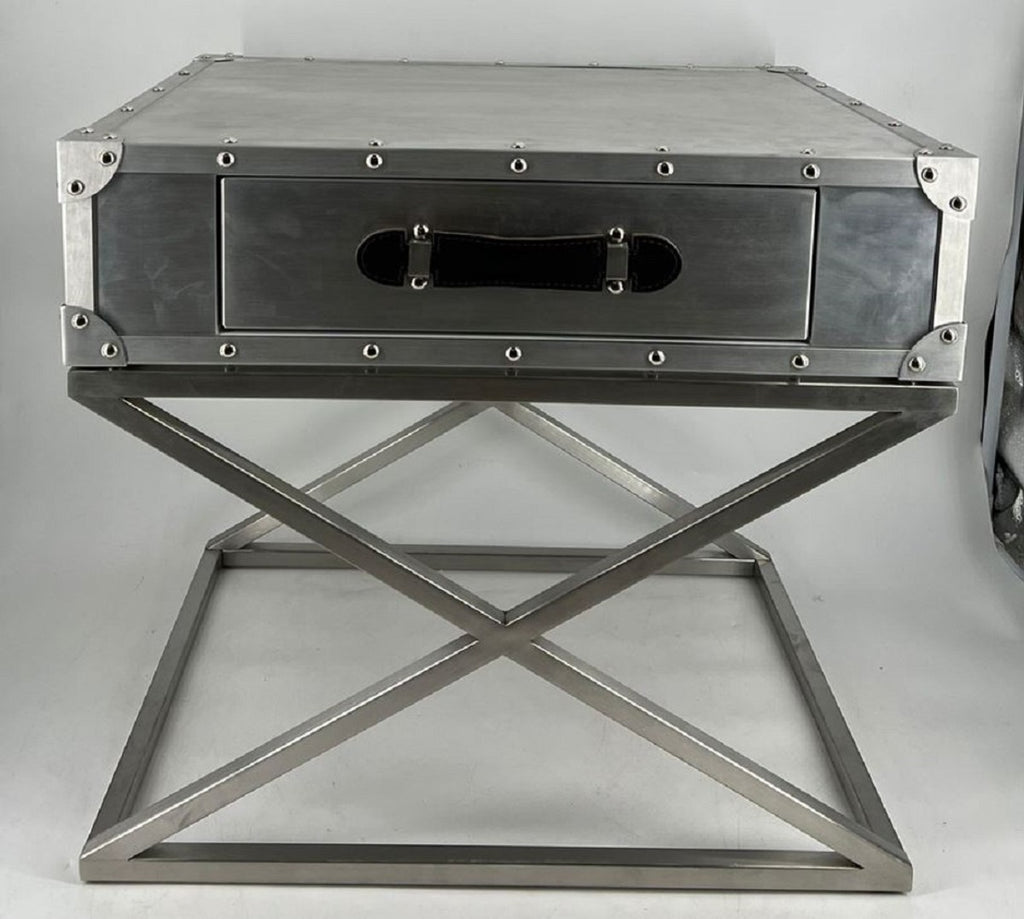 Aluminium Flugzeug Flieger Nachttisch mit Schublade Silber / Schwarz