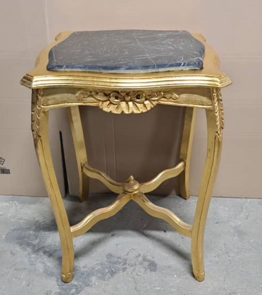 Barock Beistelltisch mit Marmorplatte Gold / Schwarz H. 70 cm