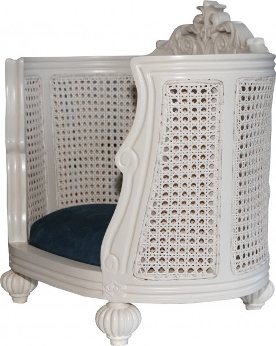 Barock Hunde & Katzen Sofa Creme / Blau Hundebett & Katzenbett