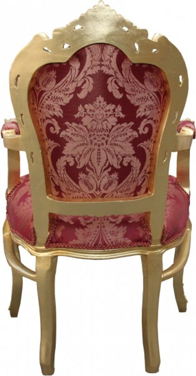Barock Esszimmer Stuhl Bordeaux Muster / Gold mit Armlehnen - Limited Edition