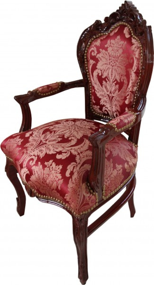 Barock Esszimmer Stuhl Bordeaux Muster / Braunrot mit Armlehnen - Limited Edition