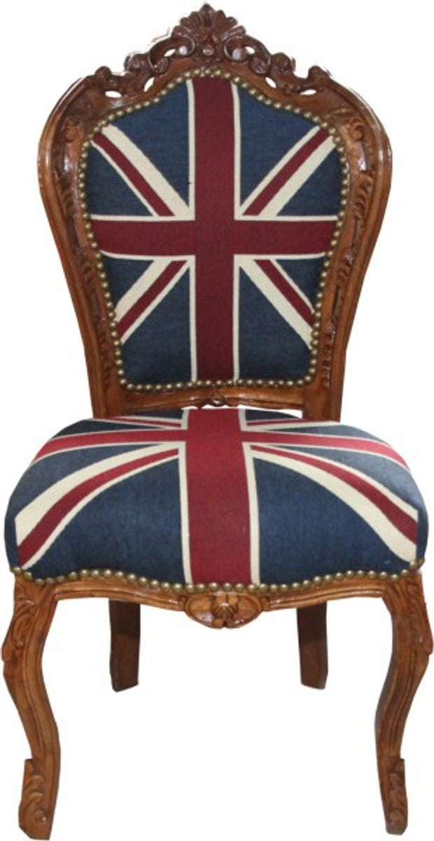 Barock Esszimmer Stuhl Union Jack / Braun - Möbel Antik Stil