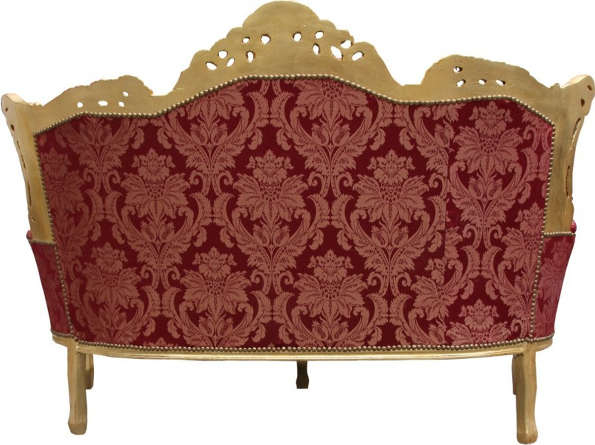 Barock 2-er Sofa Master Bordeaux Muster / Gold Mod1 - Wohnzimmer Couch Möbel Lounge
