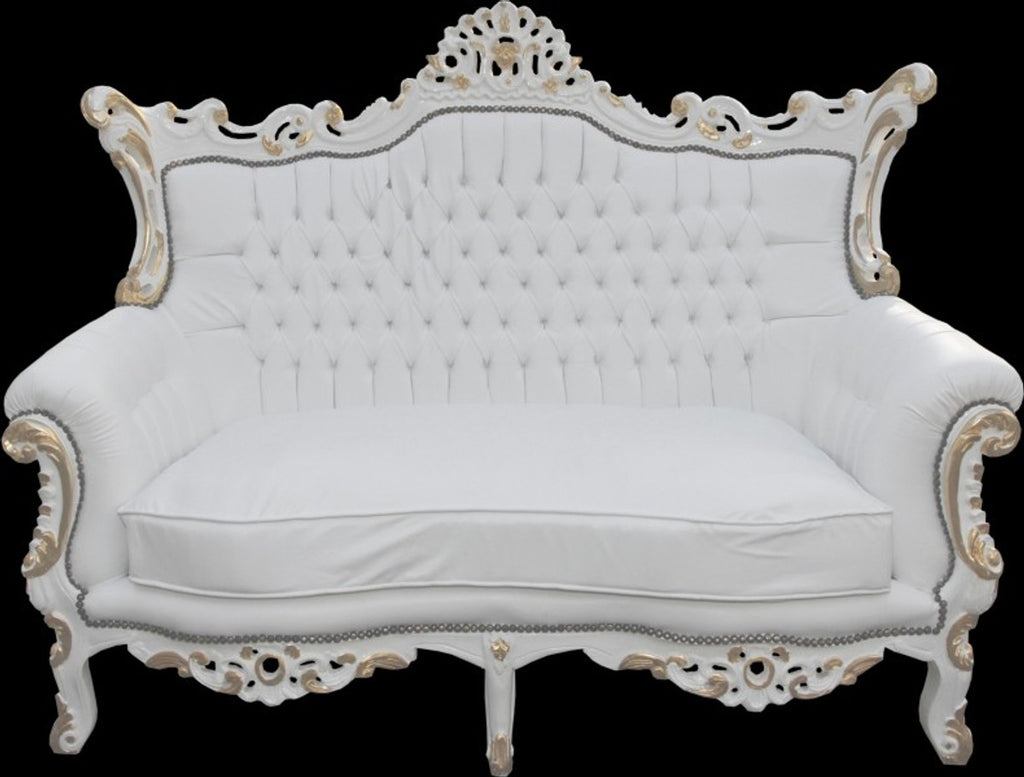 Barock 2-er Sofa Master Weiss/Gold Mod2 - Wohnzimmer Couch Möbel Lounge - Limited Edition