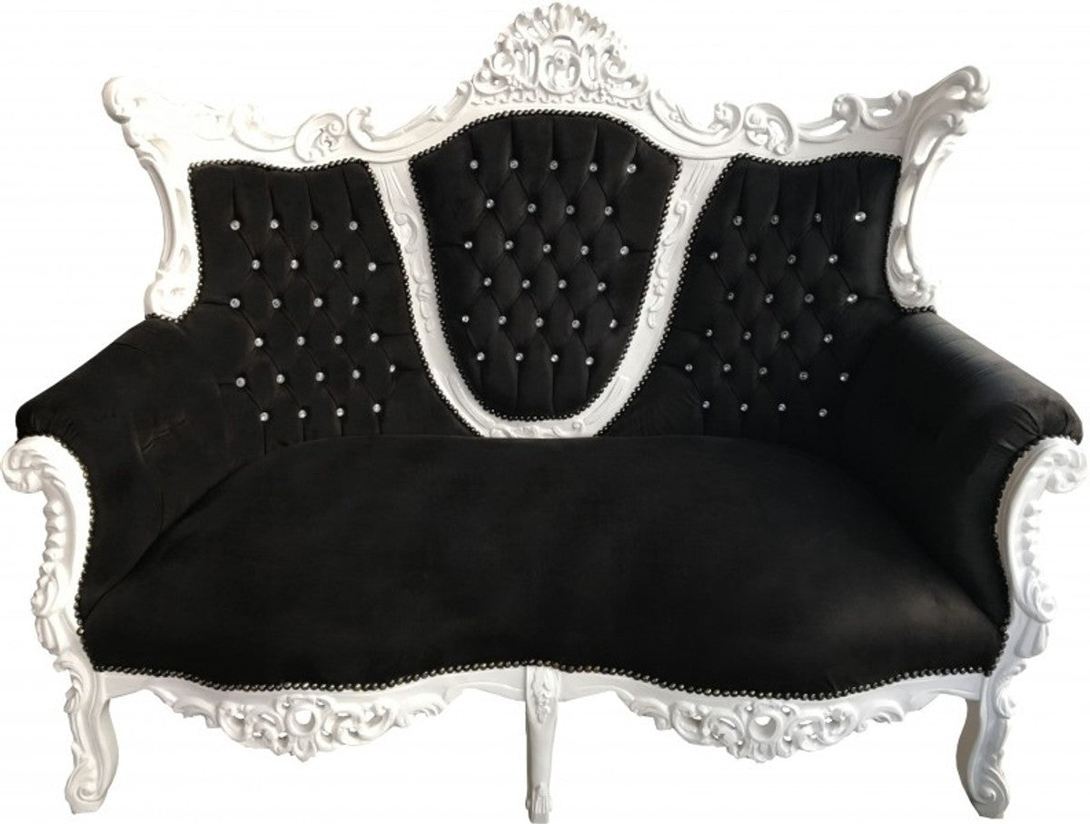 Barock 2-er Sofa Master Schwarz / Weiss mit Bling Bling Glitzersteinen Mod2 - Antik Stil Möbel - Limited Edition