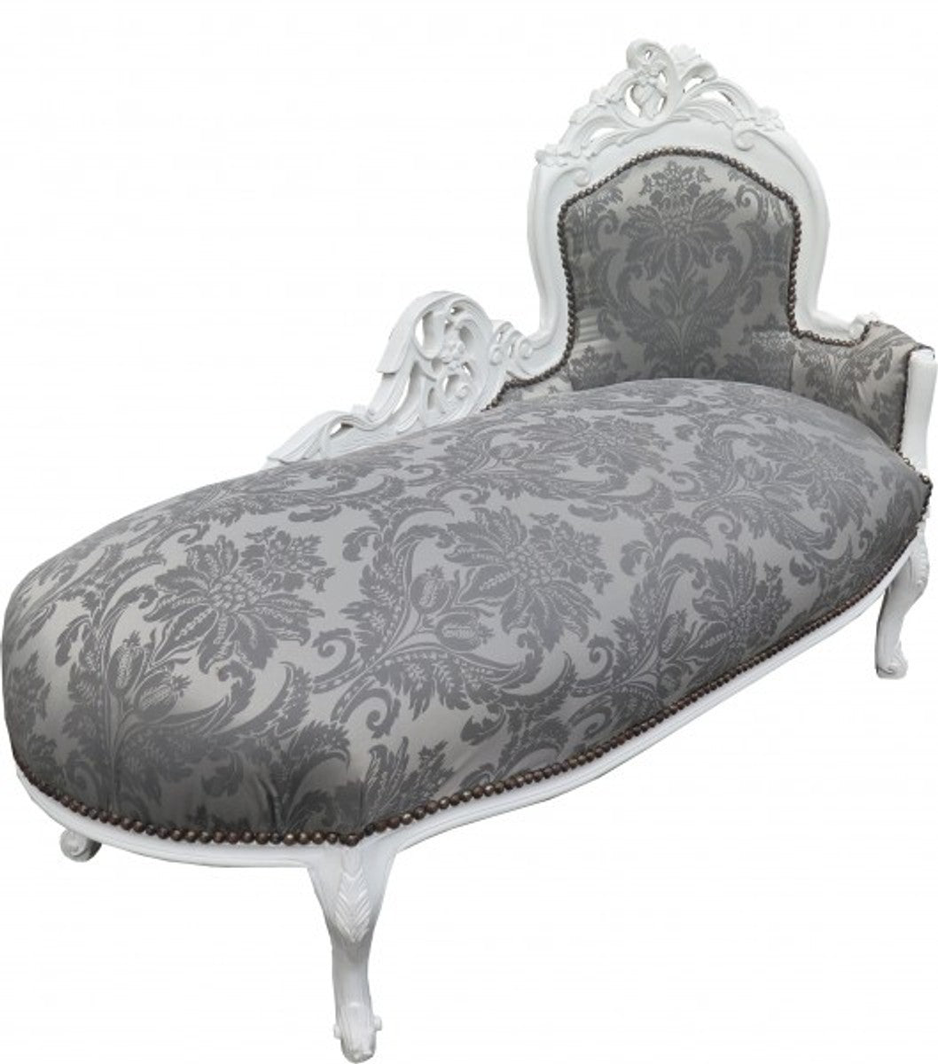 Barock Chaiselongue Grau Muster / Weiss - Recamiere Liege Barock Möbel - Limited Edition