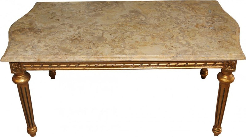 Barock Couchtisch Gold mit cremefarbener Marmorplatte 100 x 53 cm - Limited Edition