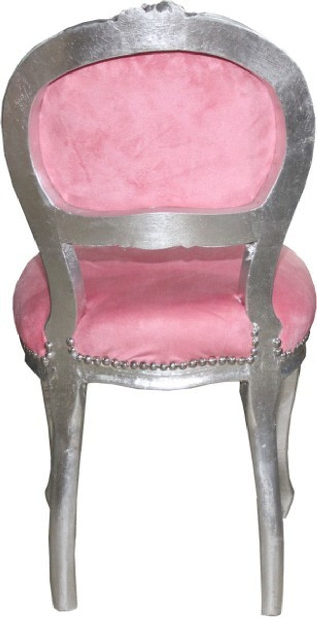 Barock Damen Stuhl Rosa / Silber mit Bling Bling Glitzersteinen - Schminktisch Stuhl