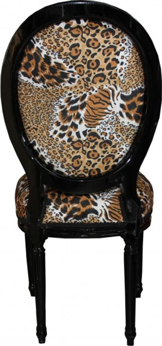 Barock Esszimmer Stuhl Medaillon Tiger Muster / Schwarz - Barock Möbel - Limited Edition
