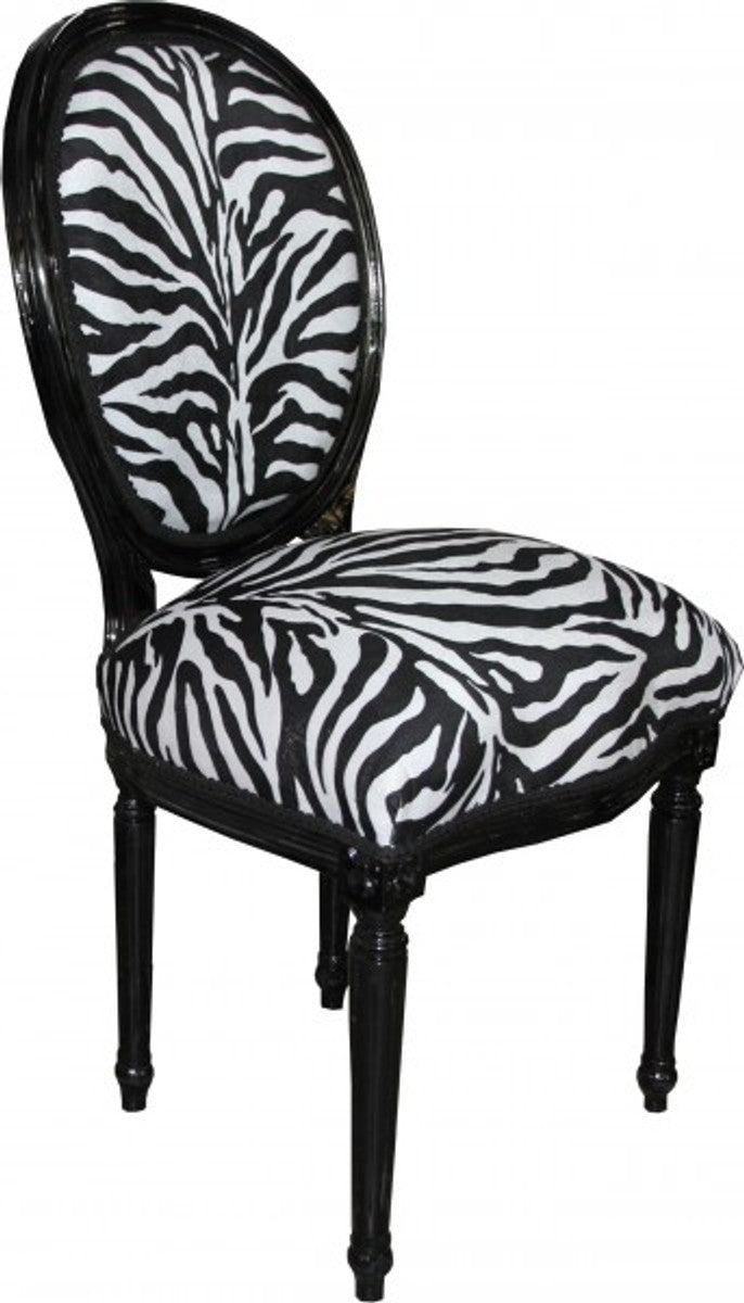 Barock Esszimmer Stuhl Medallion Zebra Muster / Schwarz - Barock Möbel - Limited Edition