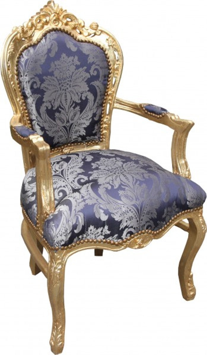 Barock Esszimmer Stuhl Blau Muster / Gold mit Armlehnen - Limited Edition