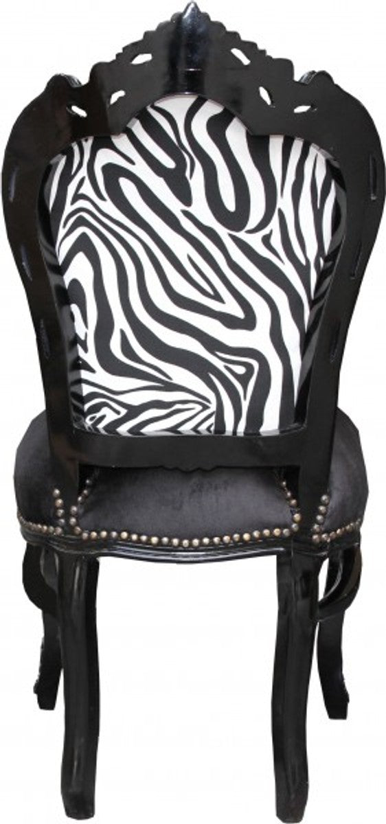 Barock Esszimmer Stuhl ohne Armlehnen Schwarz/Zebra/Schwarz - Antik Möbel Zebra