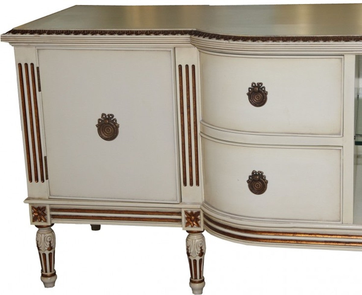 Barock Fernsehkommode mit 4 Schubladen und 2 Türen Antik Creme/Gold 190 cm - Fernsehschrank - Sideboard - Unikat!