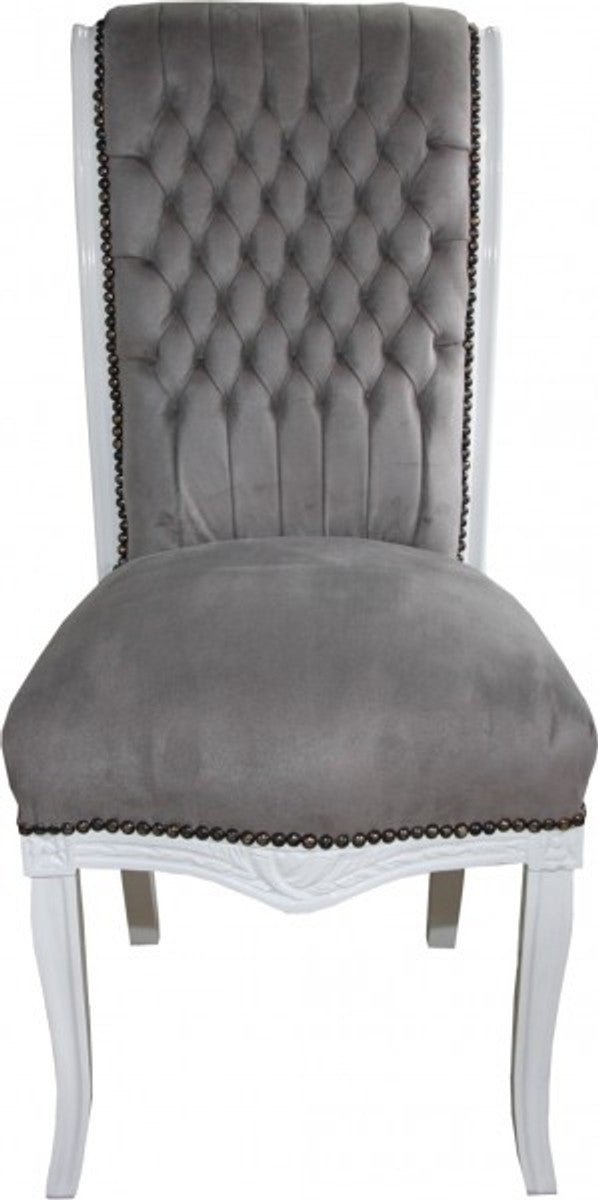 Barock Hochlehner Esszimmer Stuhl Grau/Weiss - Hochlehnstuhl Möbel- Barock Möbel