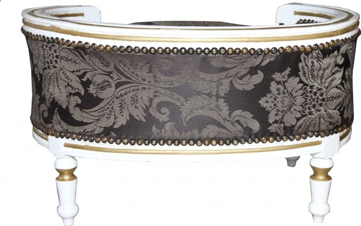 Barock Hunde & Katzen Sofa Schwarz Barock Muster / Weiss/Gold - Hundesessel Sitz Hundebett Katzenbett Hund Katze Möbel