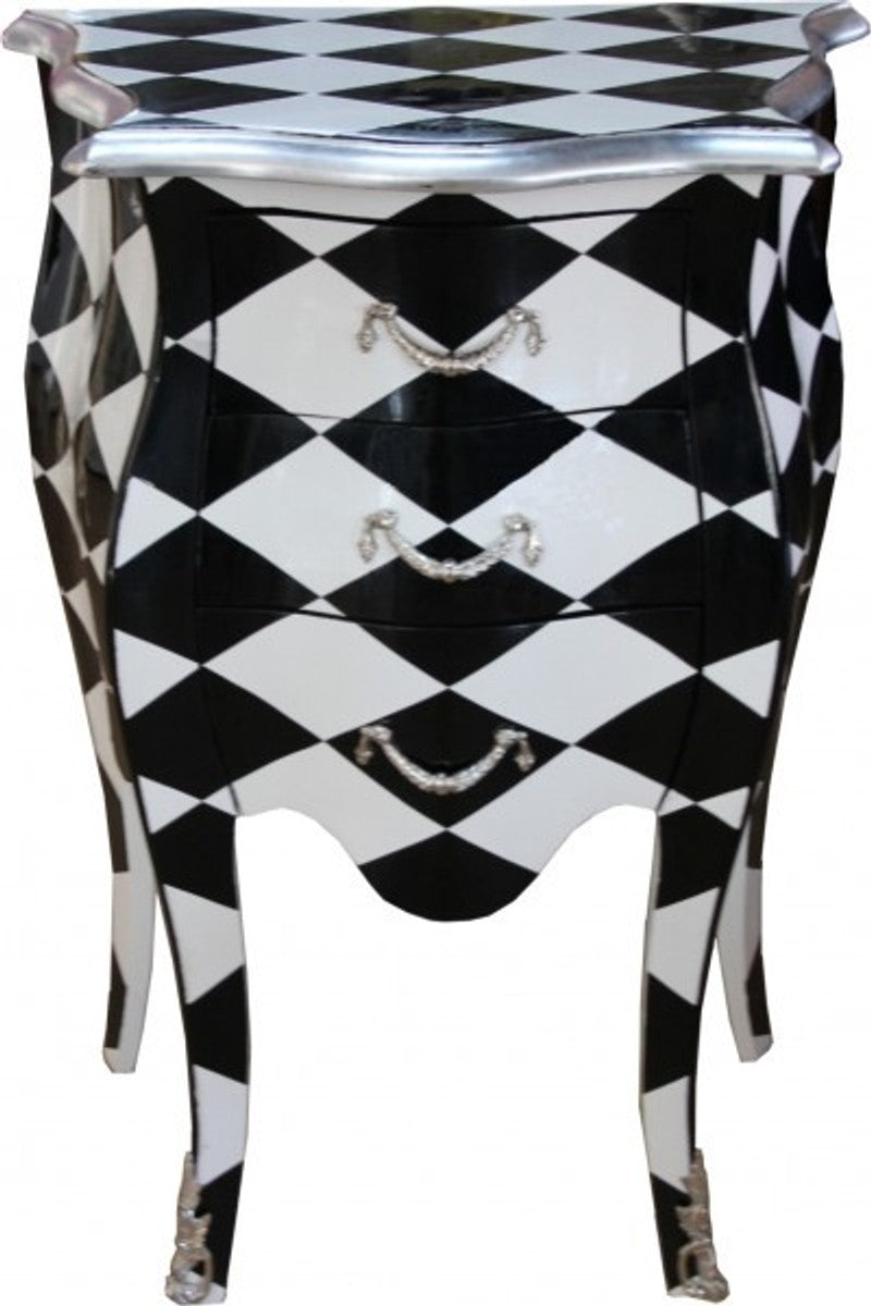 Barock Kommode Karo H 73 cm B 52 cm - Nachttisch Schrank mit 3 Schubladen B!