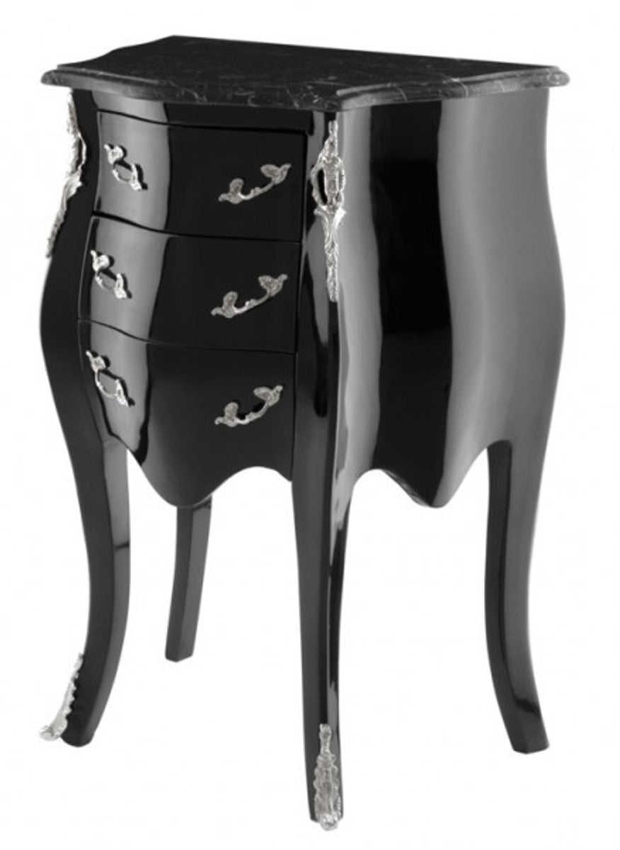 Barock Luxus Kommode Klavierlack Schwarz B 52 x T 34 x H 72 cm mit Marmorplatte
