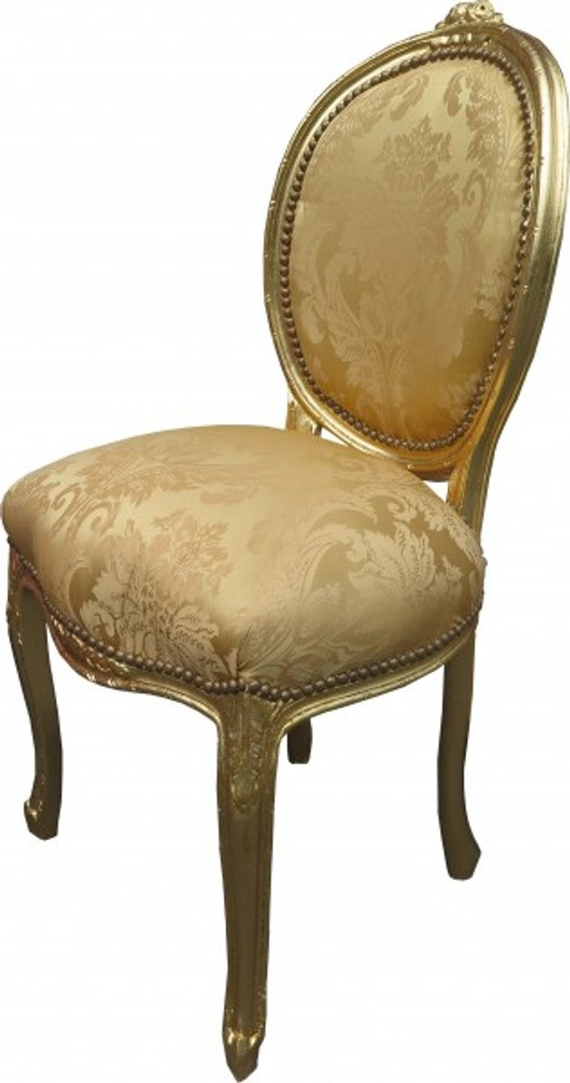 Barock Esszimmer Stuhl Medallion Gold Blumenmuster / Gold - Barock Möbel - Limited Edition