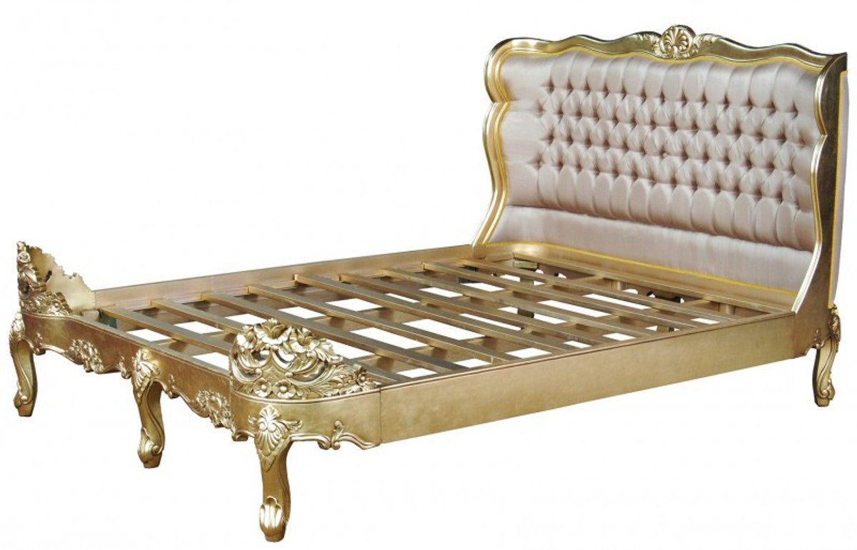 Barock Bett Barocco Splendid Gold / Creme Satinstoff 180 x 200 cm aus der Luxus Kollektion von Casa Padrino