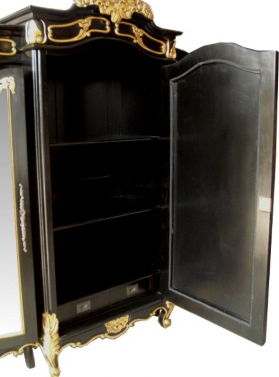Barock Kleiderschrank Schwarz / Gold - Schlafzimmer Schrank im Barockstil - Handgefertigte Barock Schlafzimmer Möbel