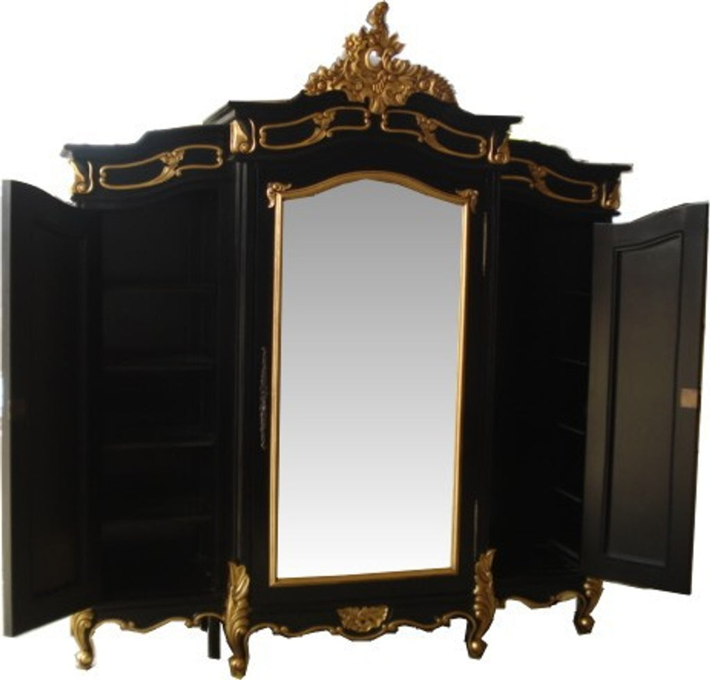 Barock Kleiderschrank Schwarz / Gold - Schlafzimmer Schrank im Barockstil - Handgefertigte Barock Schlafzimmer Möbel