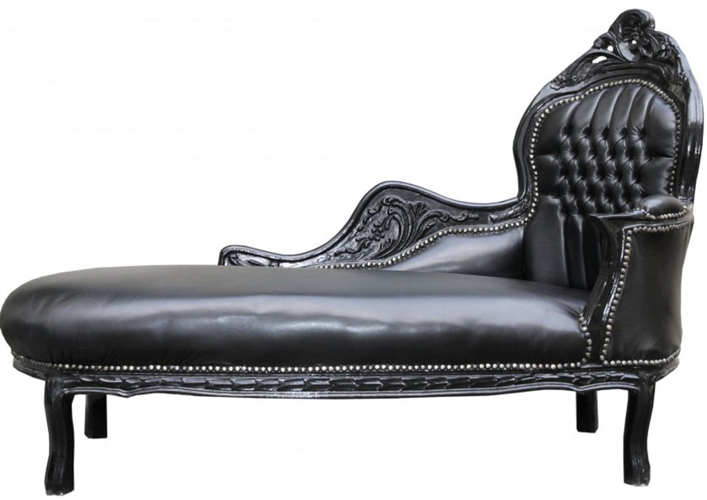 Barock Chaiselongue Schwarz / Schwarz Lederoptik - Barock Möbel Liege Recamiere
