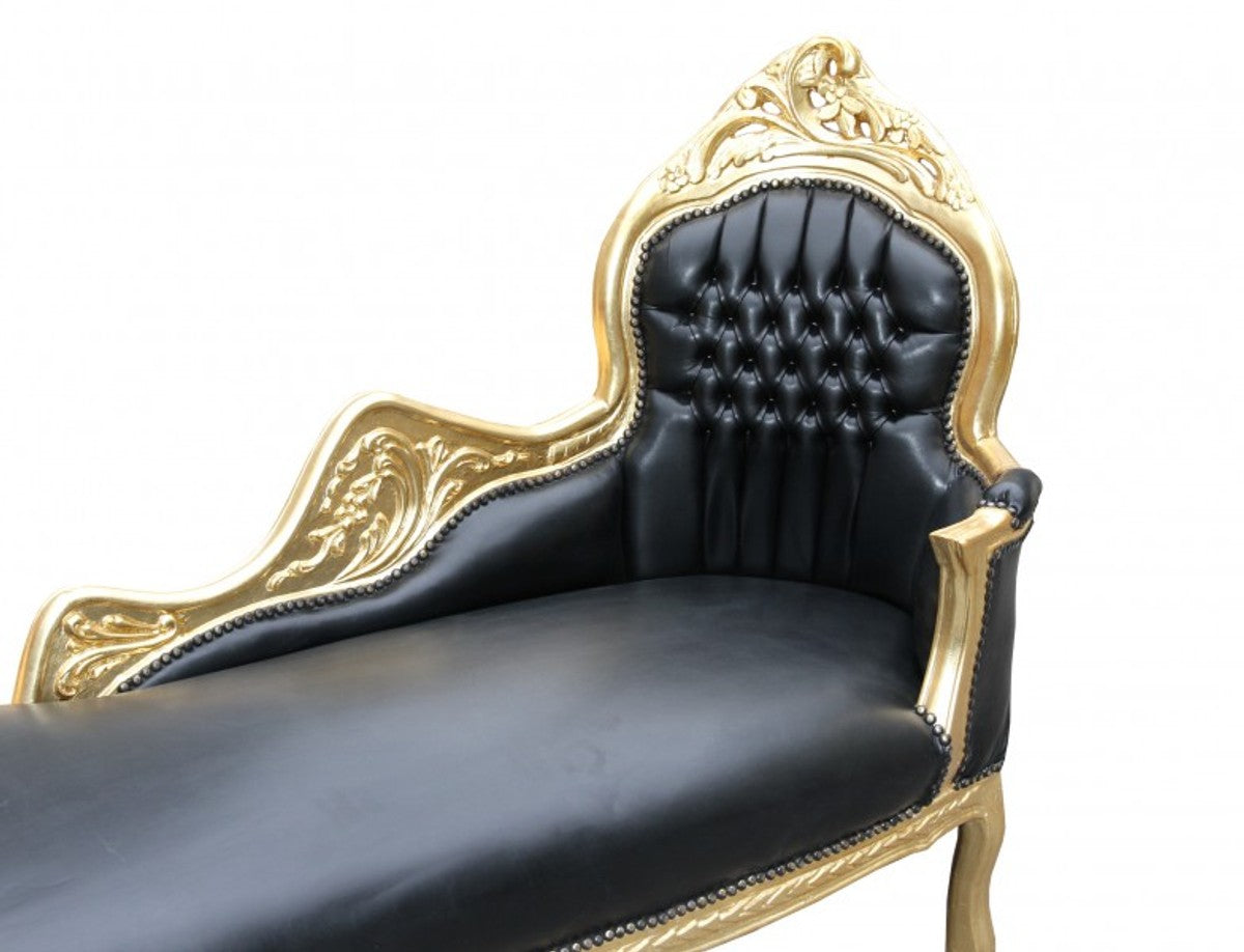 Barock Chaiselongue Mod2 Schwarz/Gold Lederoptik- Barock Möbel