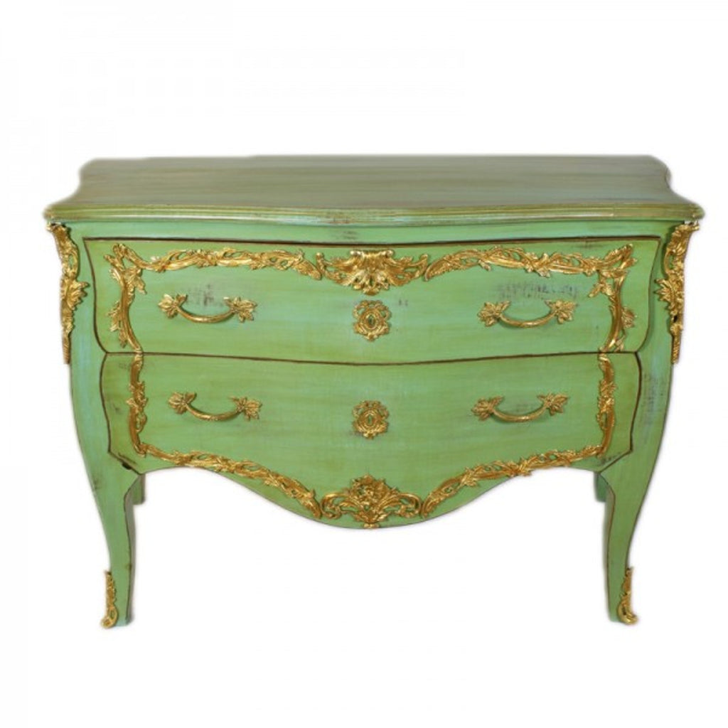 Barock Kommode Antik Stil Grün 130 cm - Handgefertigt aus Massivholz