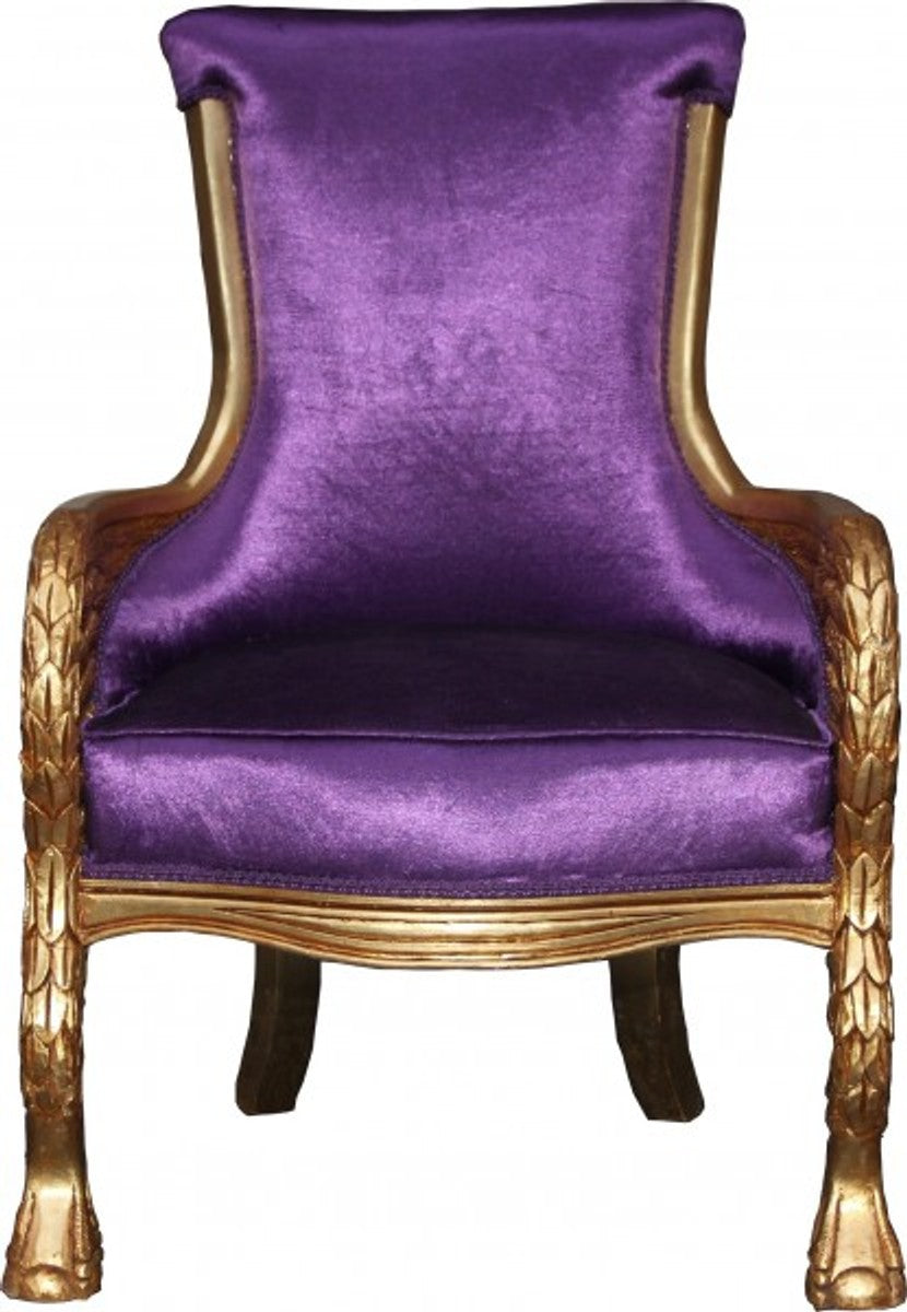 Barock Lounge Sessel Lila / Gold Mod2 Möbel Antik Stil - Wohnzimmer Club Möbel Sessel Thron Eagle Feather