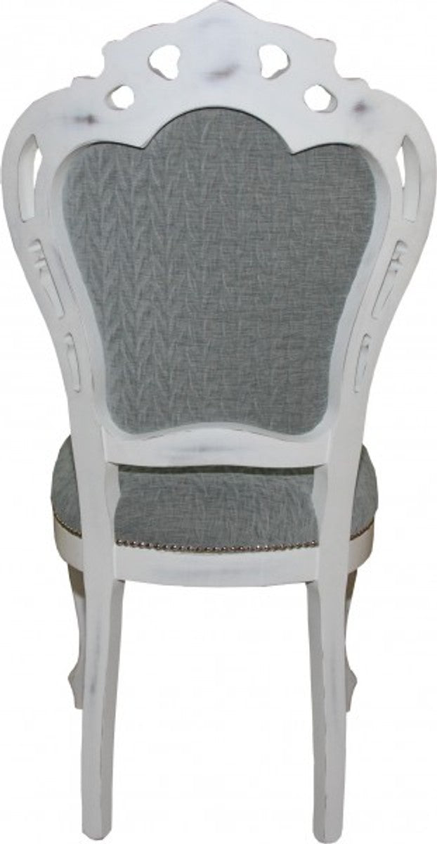 Barock Esszimmer Stuhl ohne Armlehnen Grau / Antik Weiß - Designer Stuhl - Luxus Qualität