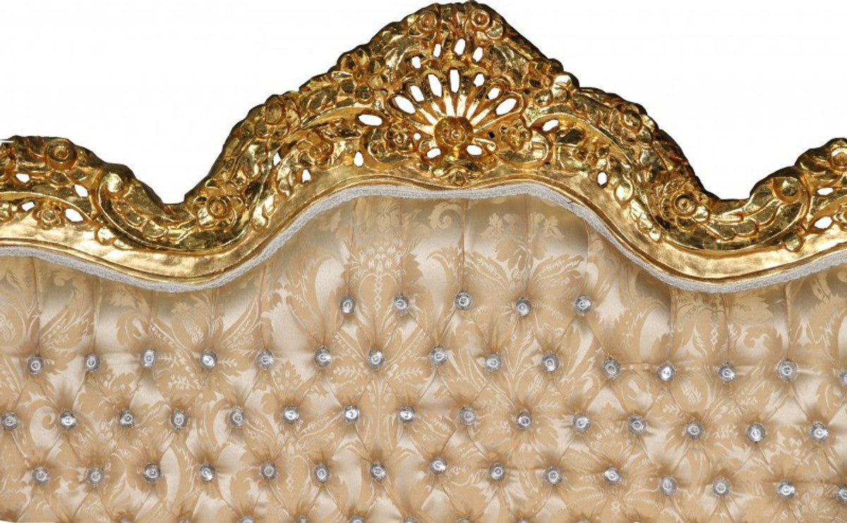 Barock 2-er Sofa Master Creme Barock Muster/ Gold mit Bling Bling Glitzersteinen Mod3 - Wohnzimmer Couch Möbel Lounge