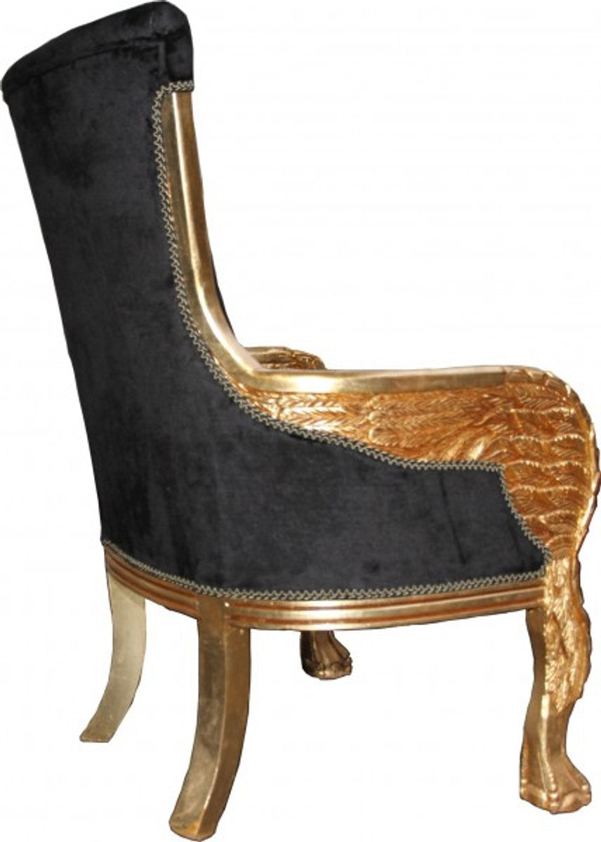 Barock Lounge Sessel Schwarz / Gold Mod2 Möbel Antik Stil - Wohnzimmer Club Möbel Sessel Thron